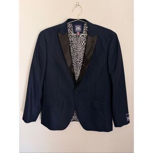 SAVILE ROW CO Navy Peak Lapel Slim Fit Tuxedo Jacket Size 44R NWOT